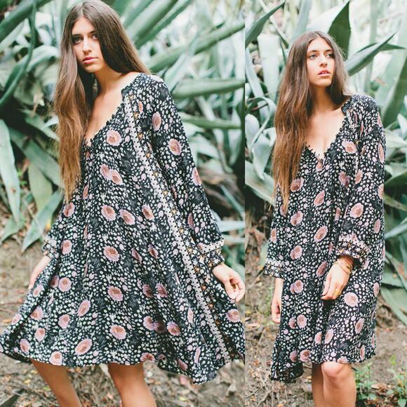 Natalie Martin Dresses & Skirts - Natalie Martin Fiore Vintage Florals Midnight Black Mini Short Dress XS Small